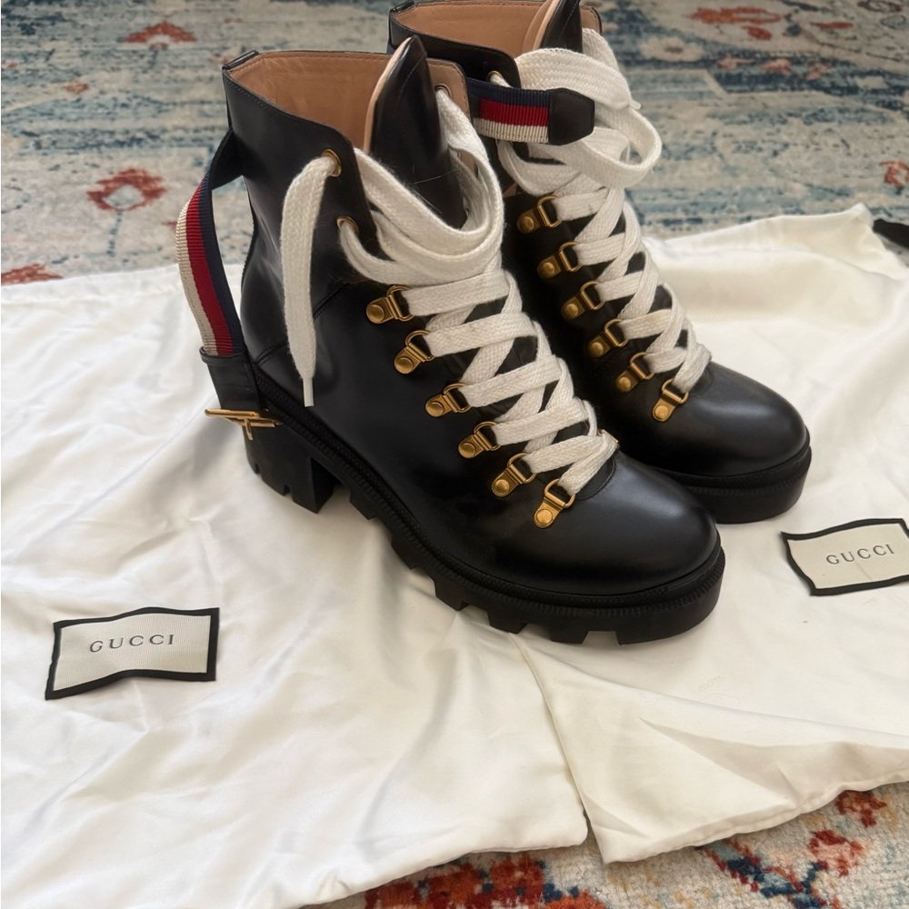 Gucci Sylvie Black Leather Combat Boots